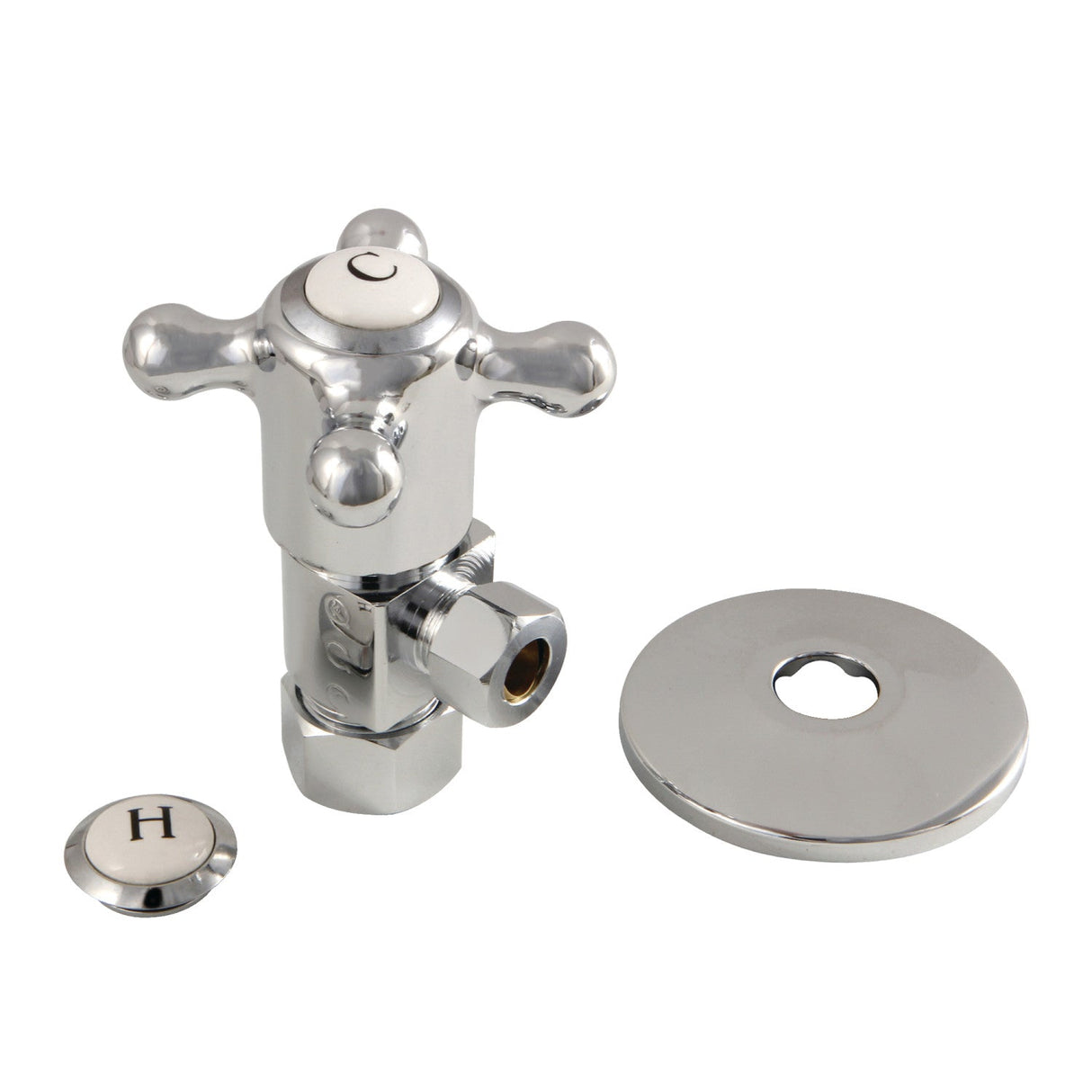 CD53301BXK 5/8-Inch OD Comp x 3/8-Inch OD Comp Anti-Seize Deluxe Quarter-Turn Ceramic Hardisc Cartridge Angle Stop with Flange, Polished Chrome