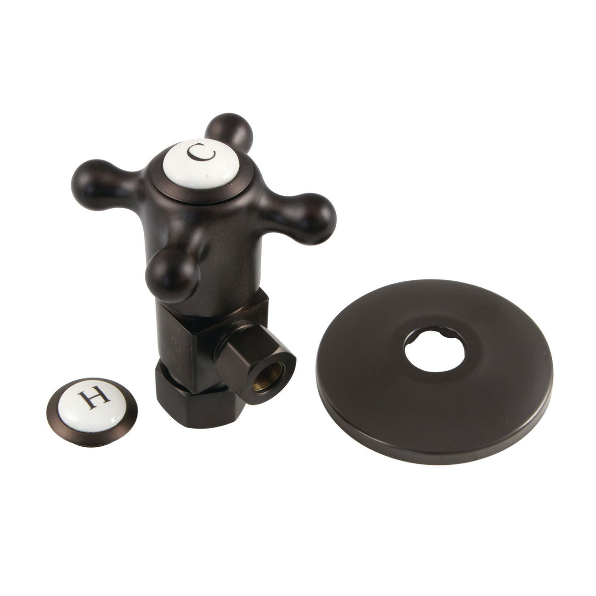CD53305BXK 5/8-Inch OD Comp x 3/8-Inch OD Comp Anti-Seize Deluxe Quarter-Turn Ceramic Hardisc Cartridge Angle Stop with Flange, Oil Rubbed Bronze