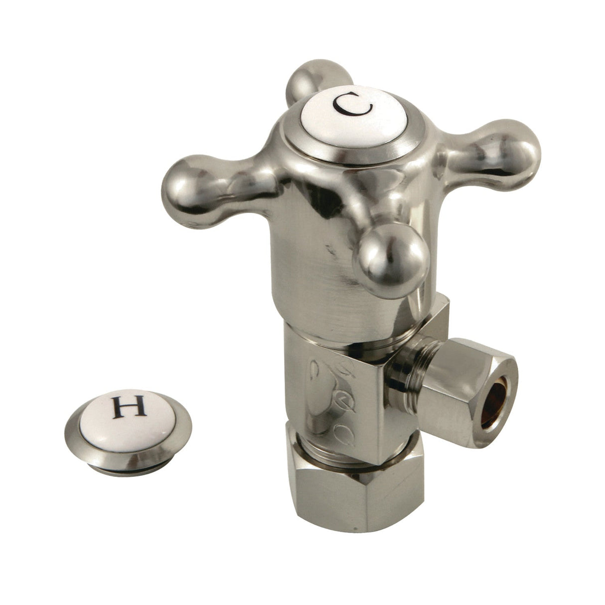 Heritage CD53308BX 5/8-Inch OD Comp x 3/8-Inch OD Comp Anti-Seize Deluxe Quarter-Turn Ceramic Hardisc Cartridge Angle Stop, Brushed Nickel