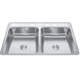KINDRED CDLA3322-6-4N Creemore 33-in LR x 22-in FB x 6-in DP Drop In Double Bowl 4-Hole Stainless Steel Sink In Commercial Satin Finish