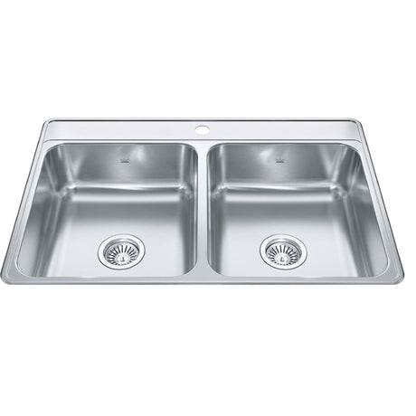 KINDRED CDLA3322-7-1N Creemore 33-in LR x 22-in FB x 7-in DP Drop In Double Bowl 1-Hole Stainless Steel Kitchen Sink In Commercial Satin Finish