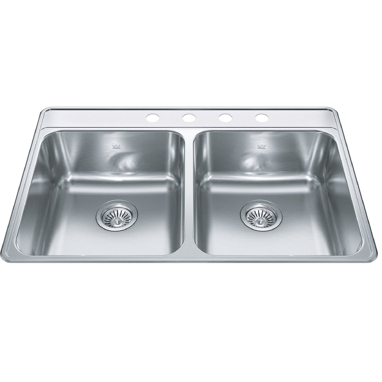 KINDRED CDLA3322-8-4CBN Creemore 33-in LR x 22-in FB x 8-in DP Drop In Double Bowl 4-Hole Stainless Steel Kitchen Sink In Commercial Satin Finish