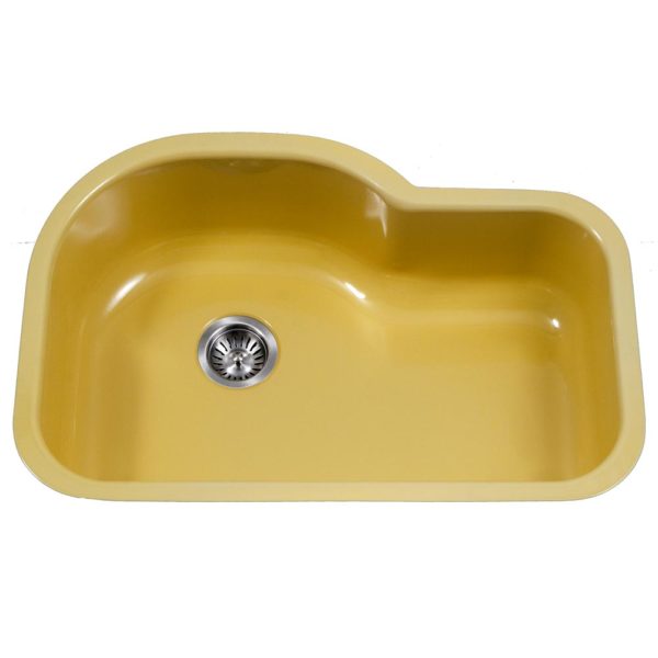 Hamat - CER-3221S-LE - Enamel Steel Undermount Offset Single Bowl Kitchen Sink, Lemon