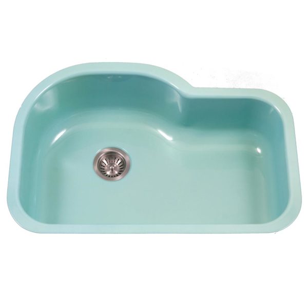 Hamat - CER-3221S-MT - Enamel Steel Undermount Offset Single Bowl Kitchen Sink, Mint