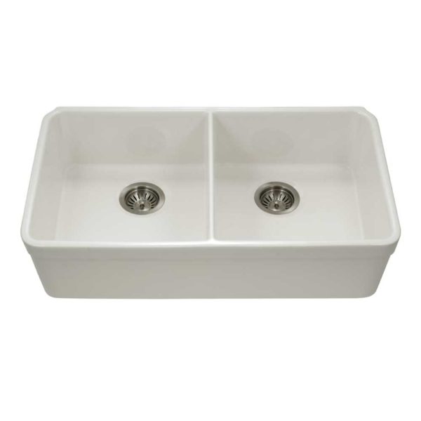 Hamat - CHE-3318DHU-BQ - Undermount  Fireclay Double Bowl Kitchen Sink, Biscuit