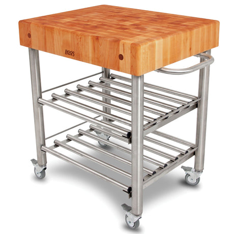 John Boos CHY-CUCD15WC Cucina D' Amico Wine Cart with 5" Thick Cherry End Grain Butcher Block Top, 30" W x 24" D 35" H