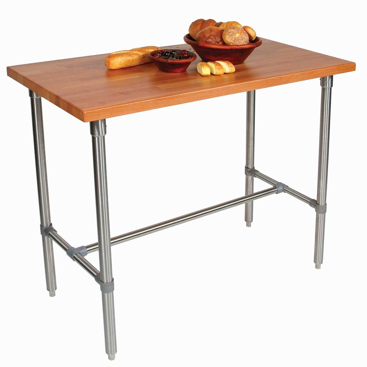 John Boos CHY-CUCKNB424 Cucina Classico Cherry Wood Edge Grain Work Table with Stainless Steel Legs, 24 x 36 Inch