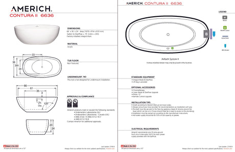Americh CO6636T2-WH Contura II 6636 - Tub Only - White