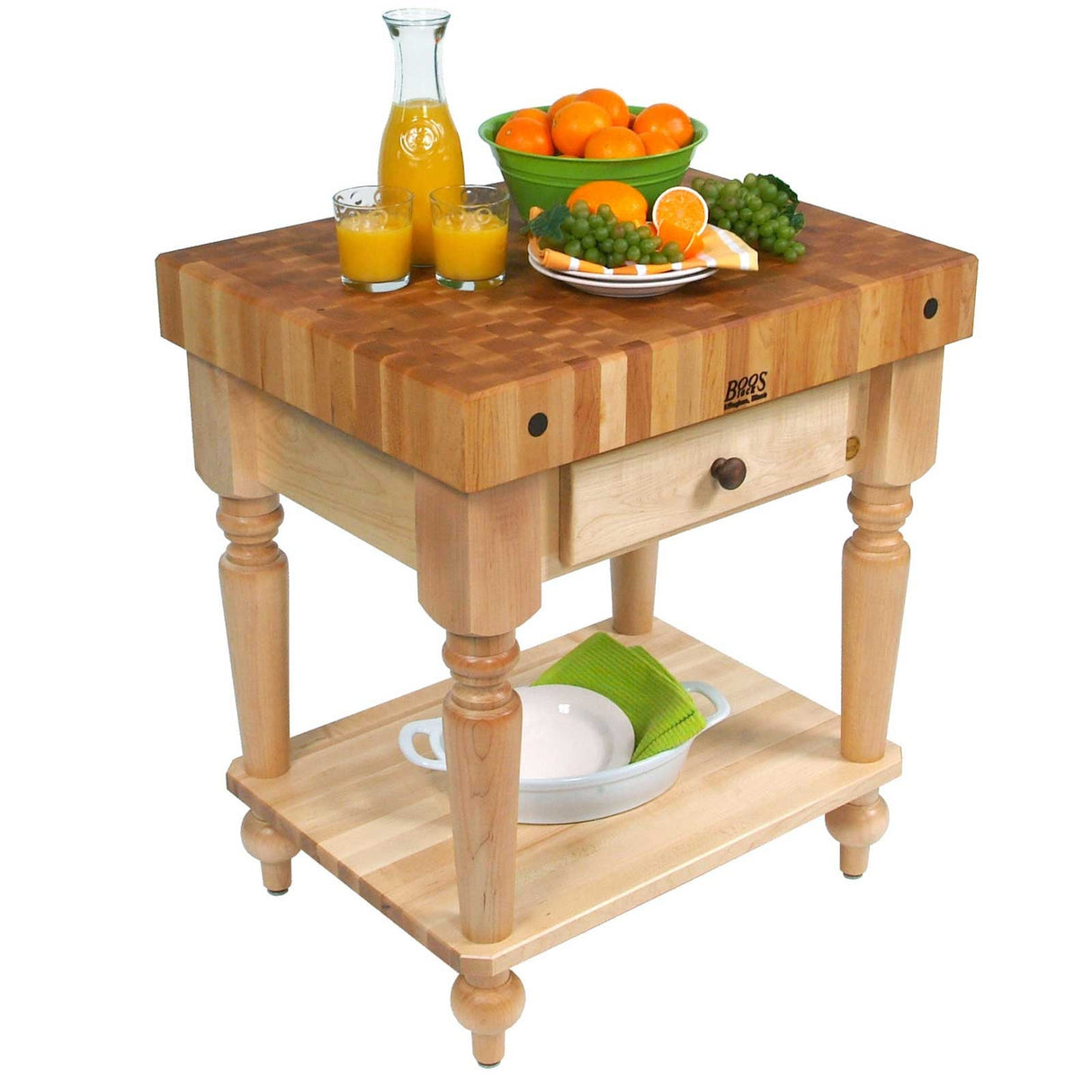 John Boos CUCR04-AL American Heritage Rustica Kitchen Island with Butcher Block Top Size/Shelves: 30" W x 24" D/Not Included, Base Finish: Alabaster White