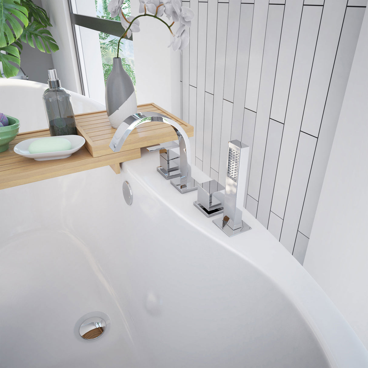 DreamLine Caspian 60 in. L x 27 in. H White Acrylic Freestanding Bathtub