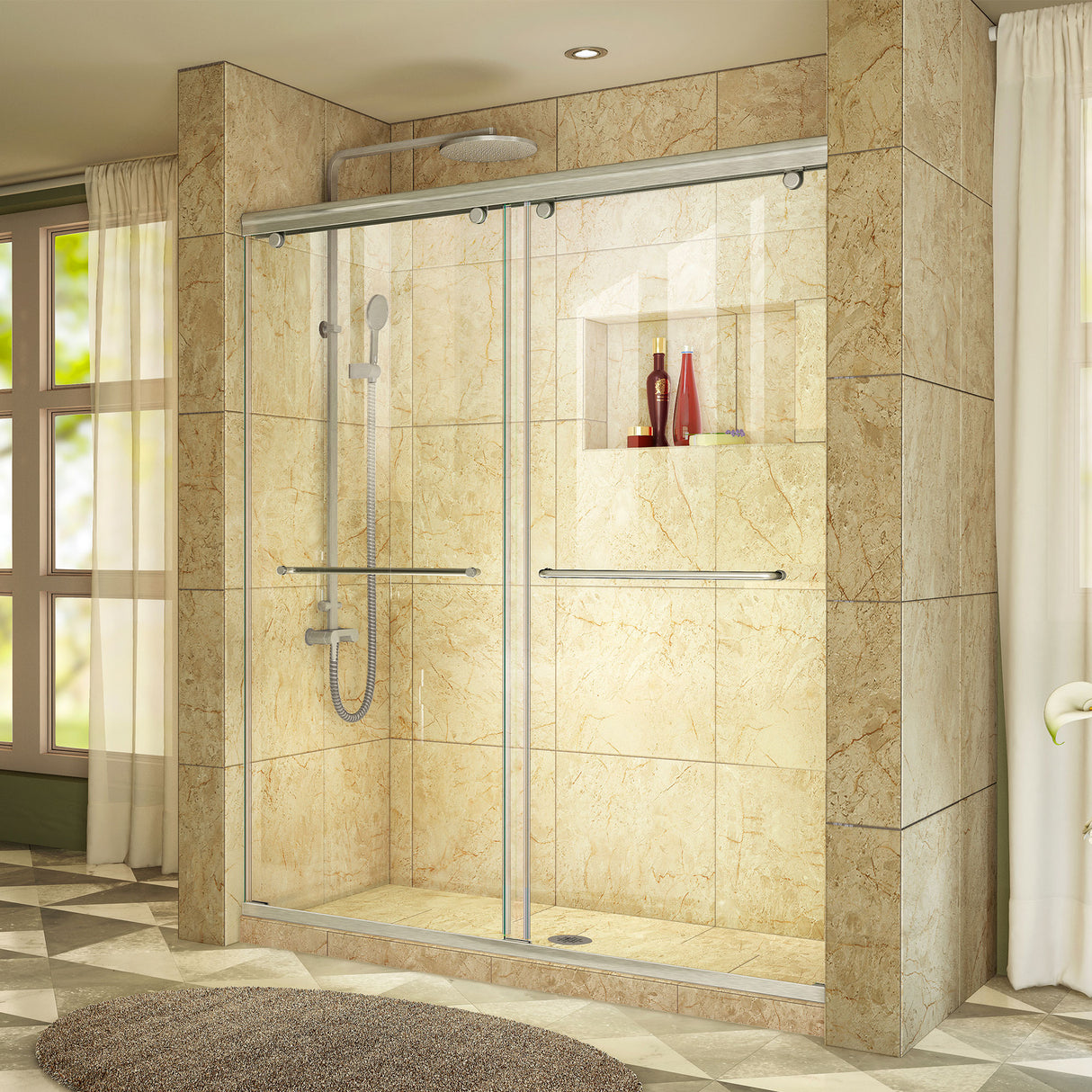 DreamLine Charisma 56-60 in. W x 76 in. H Frameless Bypass Sliding Shower Door in Brushed Nickel