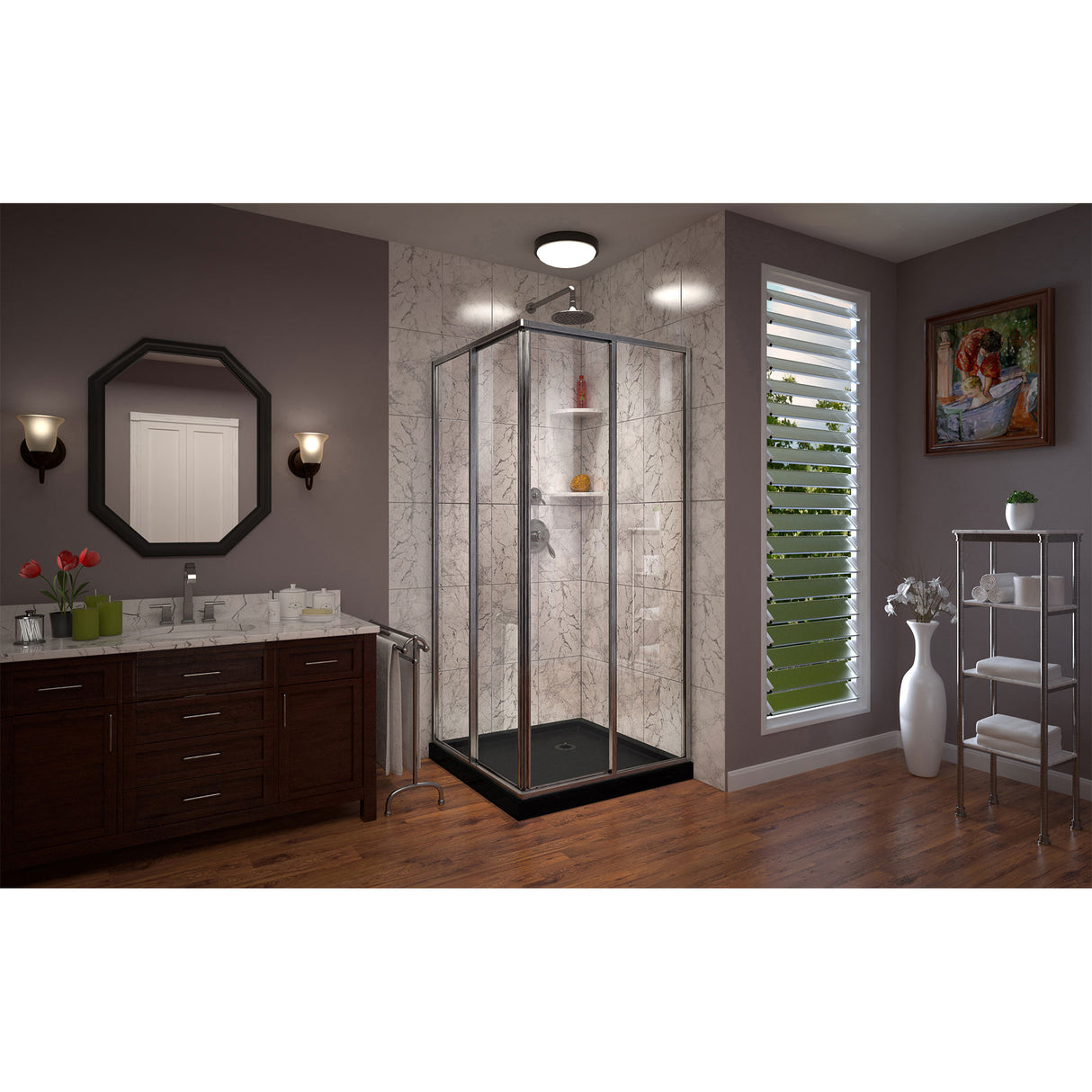 DreamLine Cornerview 36 in. D x 36 in. W x 74 3/4 in. H Framed Sliding Shower Enclosure in Brushed Nickel with Black Acrylic Base