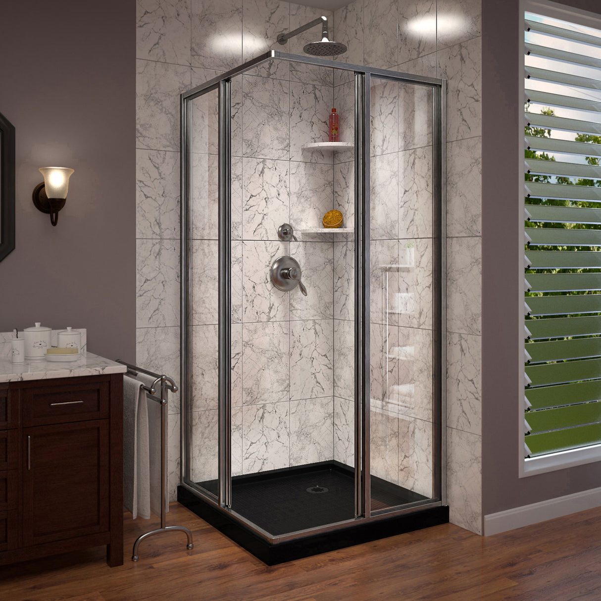 DreamLine Cornerview 36 in. D x 36 in. W x 74 3/4 in. H Framed Sliding Shower Enclosure in Brushed Nickel with Black Acrylic Base