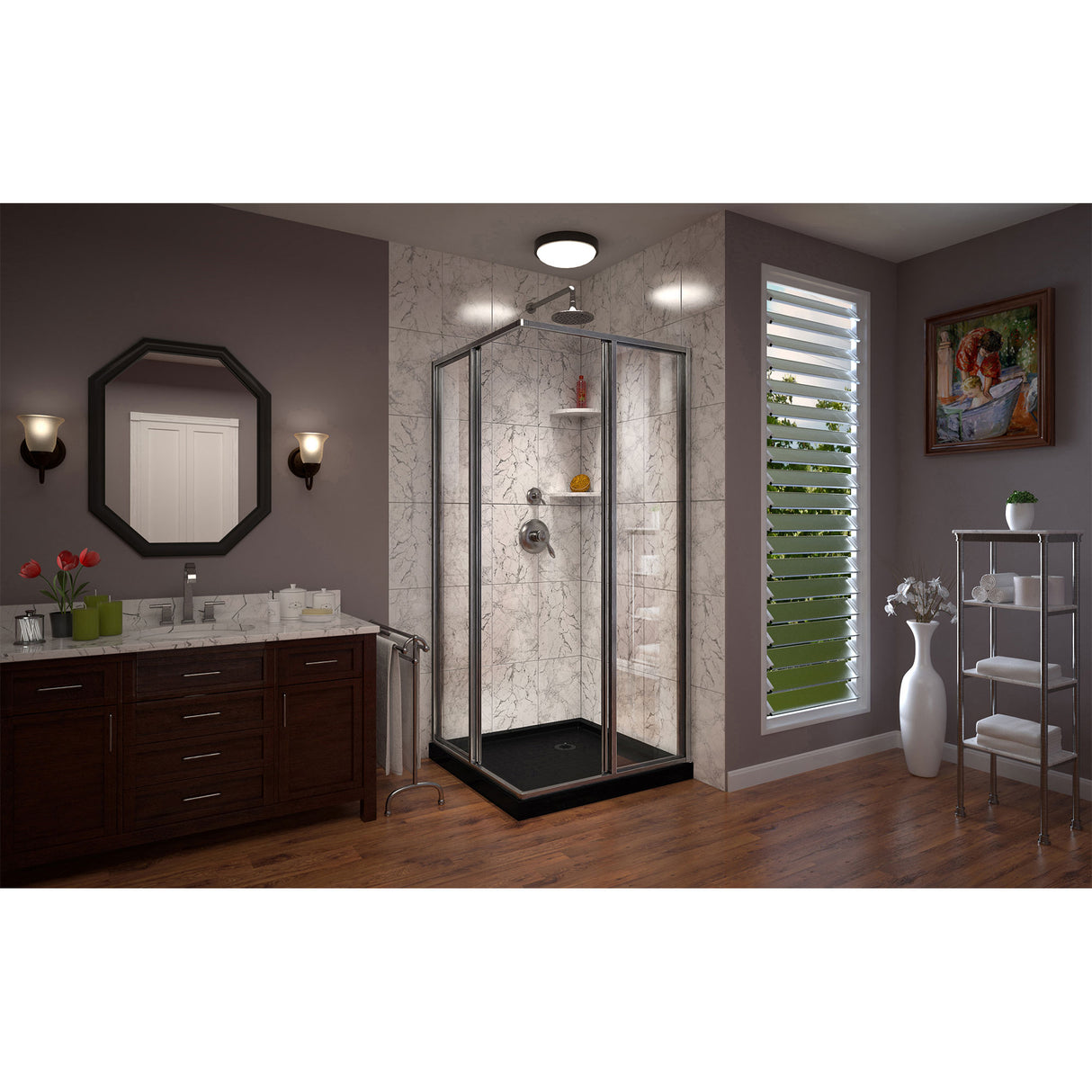 DreamLine Cornerview 36 in. D x 36 in. W x 74 3/4 in. H Framed Sliding Shower Enclosure in Brushed Nickel with Black Acrylic Base