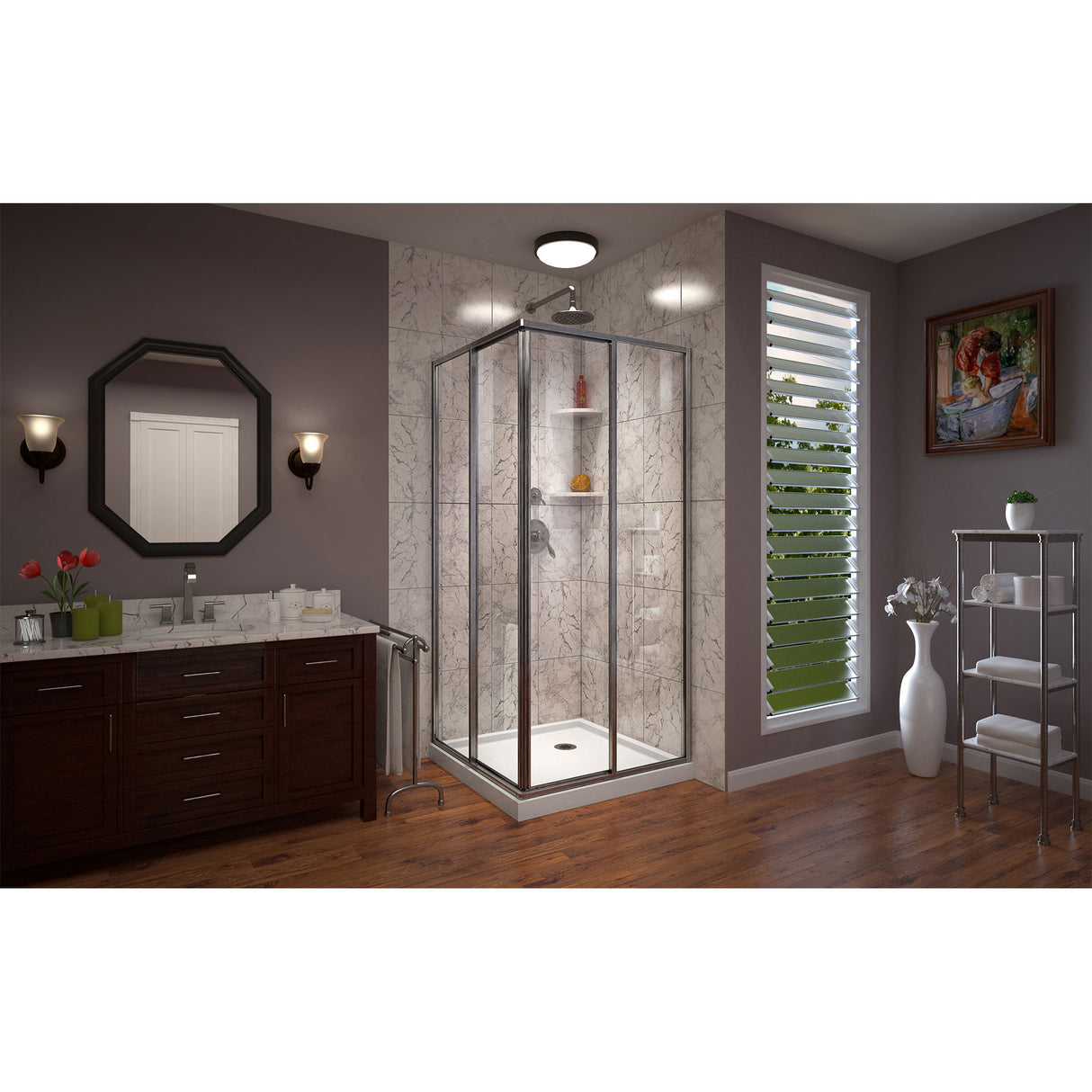 DreamLine Cornerview 42 in. D x 42 in. W x 74 3/4 in. H Framed Sliding Shower Enclosure in Brushed Nickel with White Acrylic Base