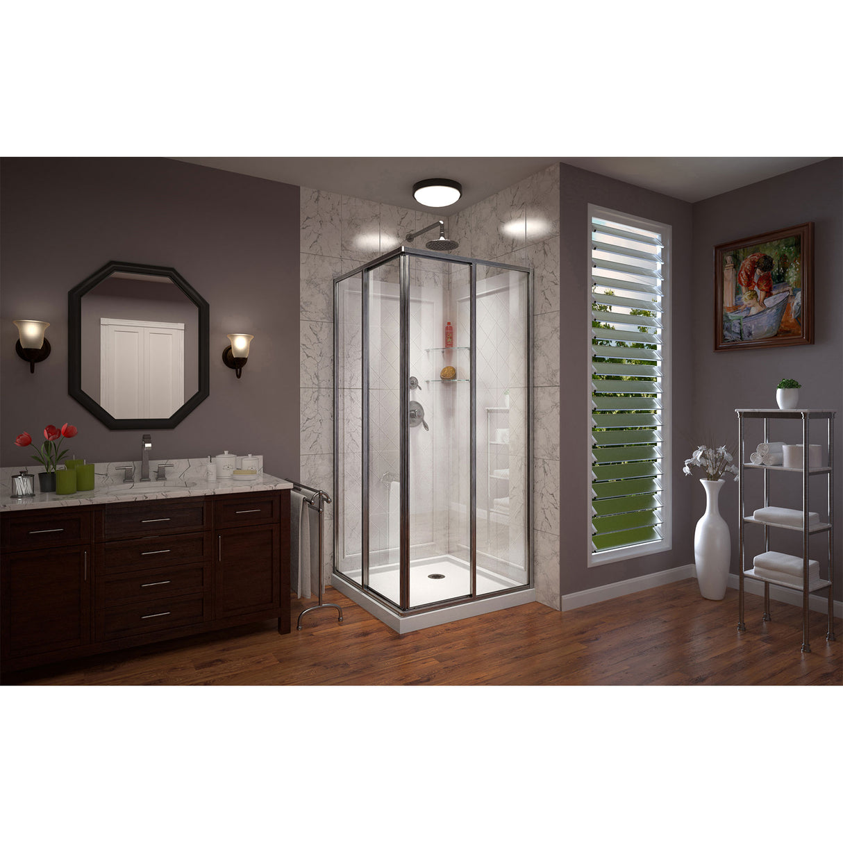 DreamLine Cornerview 36 in. D x 36 in. W x 76 3/4 in. H Framed Sliding Shower Enclosure in Brushed Nickel with White Acrylic Kit