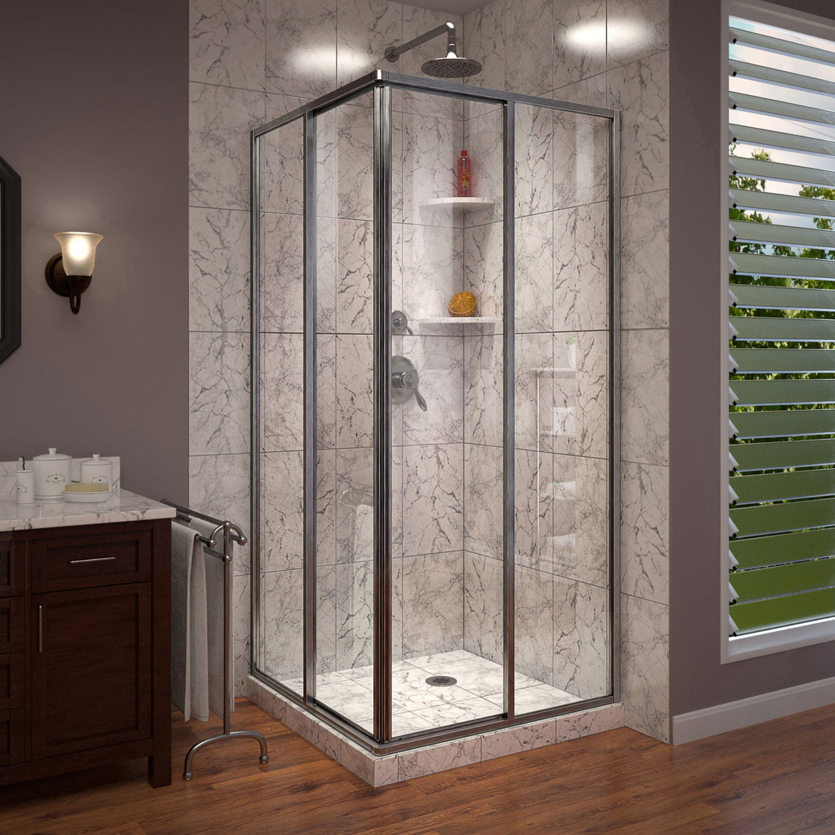 DreamLine Cornerview 34 1/2 in. D x 34 1/2 in. W x 72 in. H Framed Sliding Shower Enclosure in Brushed Nickel