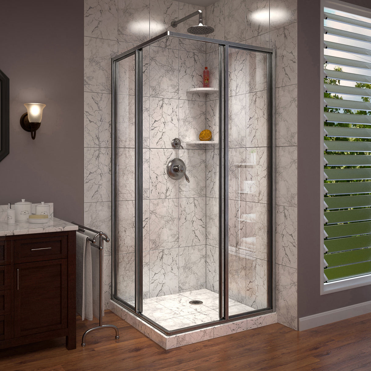 DreamLine Cornerview 34 1/2 in. D x 34 1/2 in. W x 72 in. H Framed Sliding Shower Enclosure in Brushed Nickel