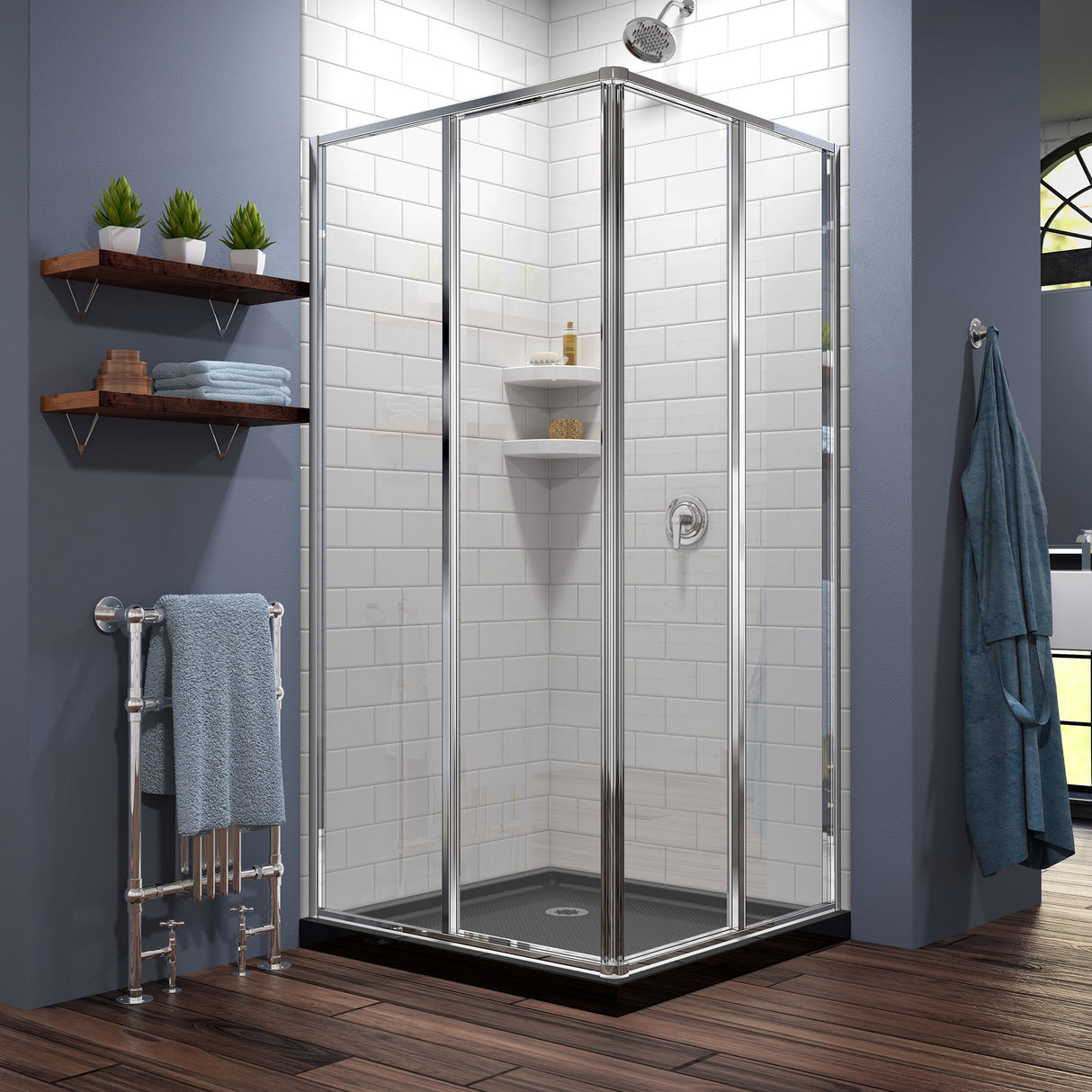 DreamLine Cornerview 36 in. D x 36 in. W x 74 3/4 in. H Framed Sliding Shower Enclosure in Chrome with Black Acrylic Base Kit