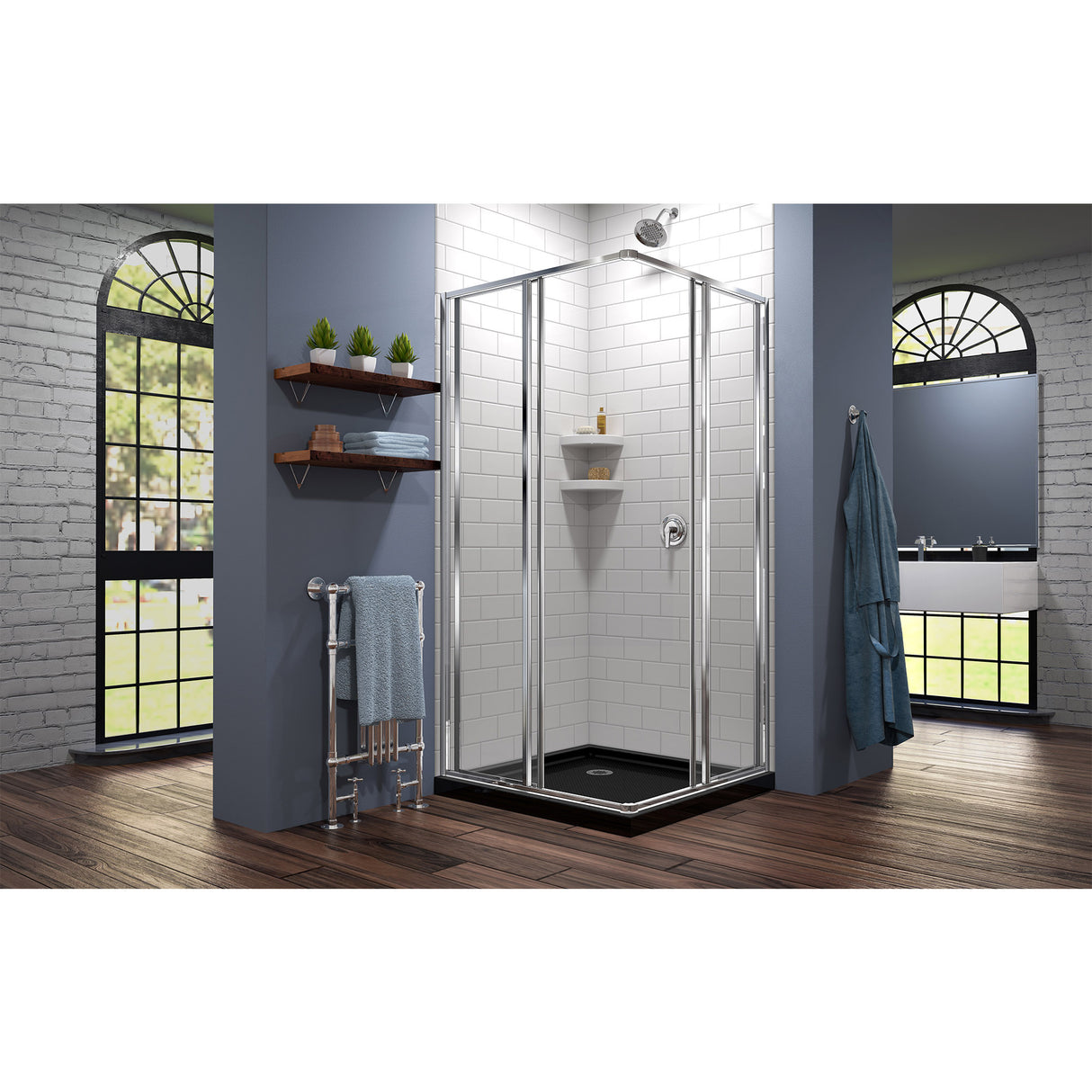 DreamLine Cornerview 36 in. D x 36 in. W x 74 3/4 in. H Framed Sliding Shower Enclosure in Chrome with Black Acrylic Base Kit