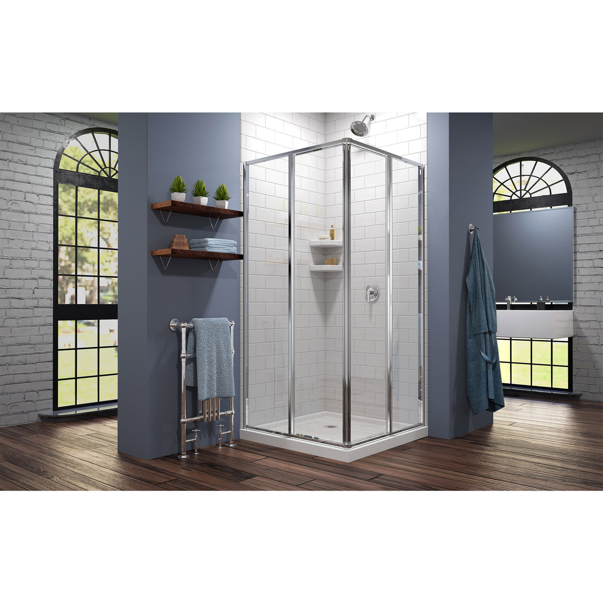 DreamLine Cornerview 42 in. D x 42 in. W x 74 3/4 in. H Framed Sliding Shower Enclosure in Chrome with White Acrylic Base Kit