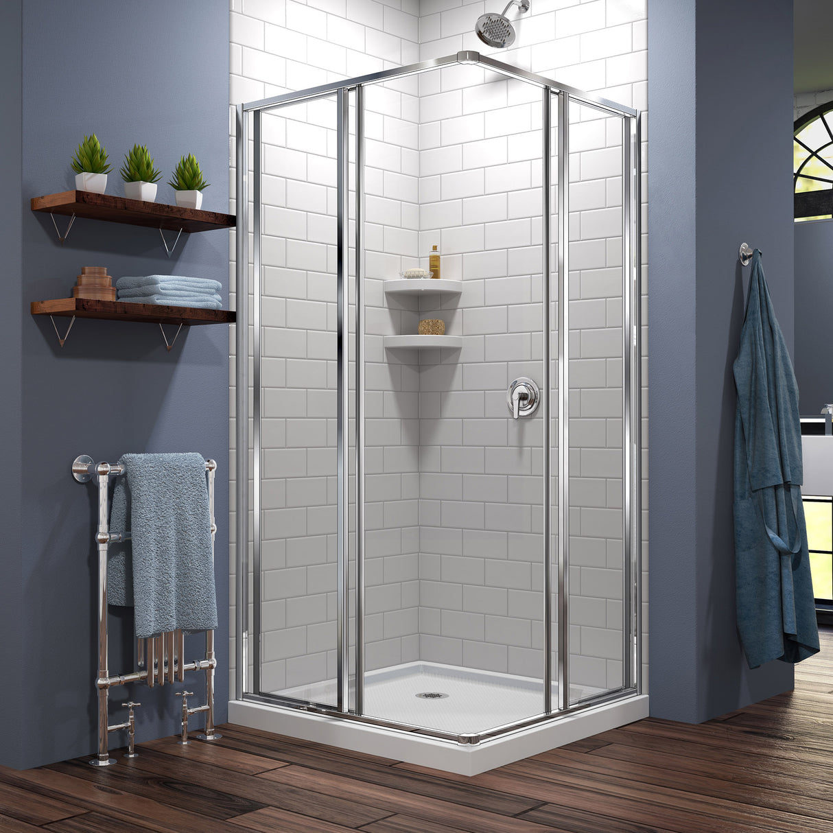 DreamLine Cornerview 36 in. D x 36 in. W x 74 3/4 in. H Framed Sliding Shower Enclosure in Chrome with White Acrylic Base Kit