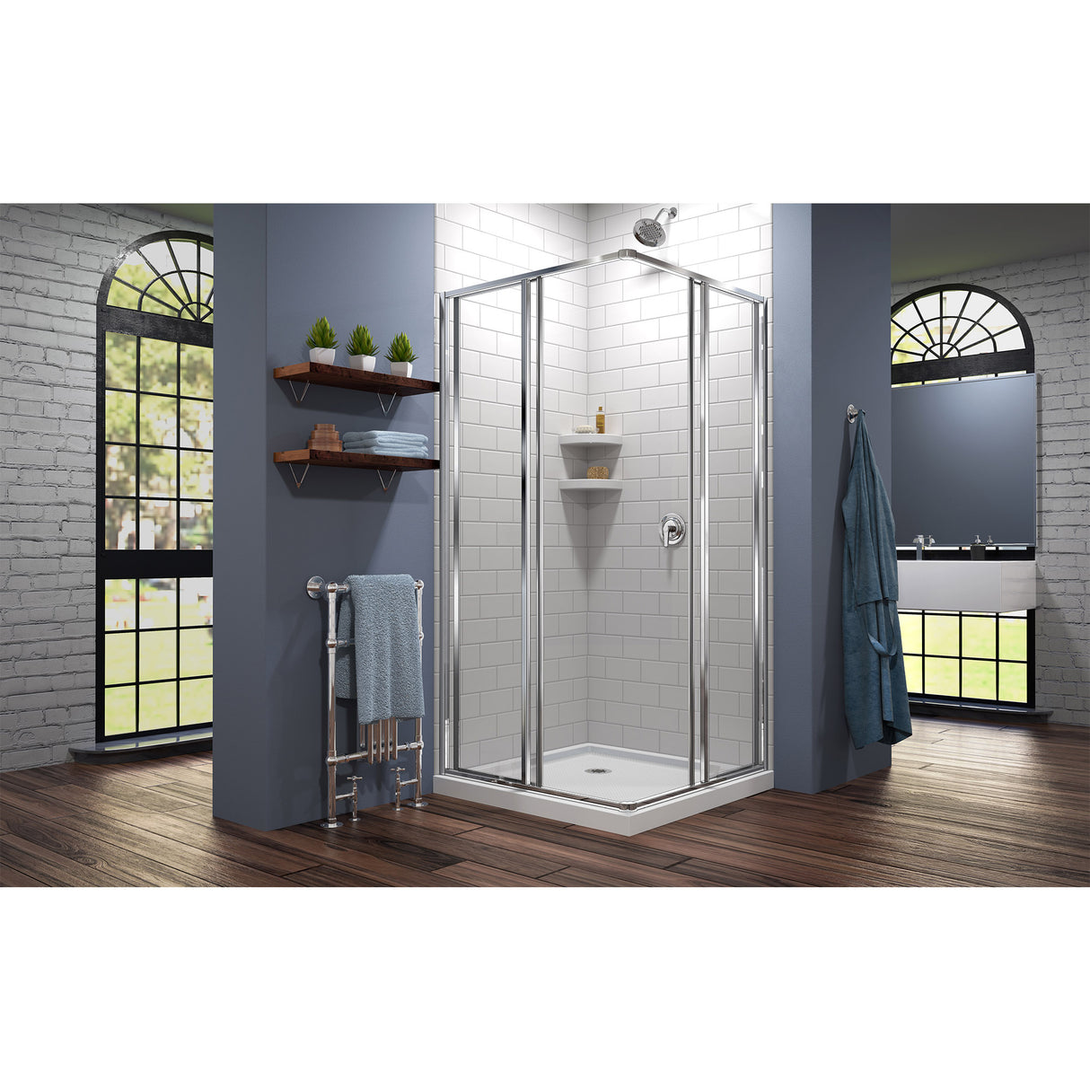 DreamLine Cornerview 42 in. D x 42 in. W x 74 3/4 in. H Framed Sliding Shower Enclosure in Chrome with White Acrylic Base Kit