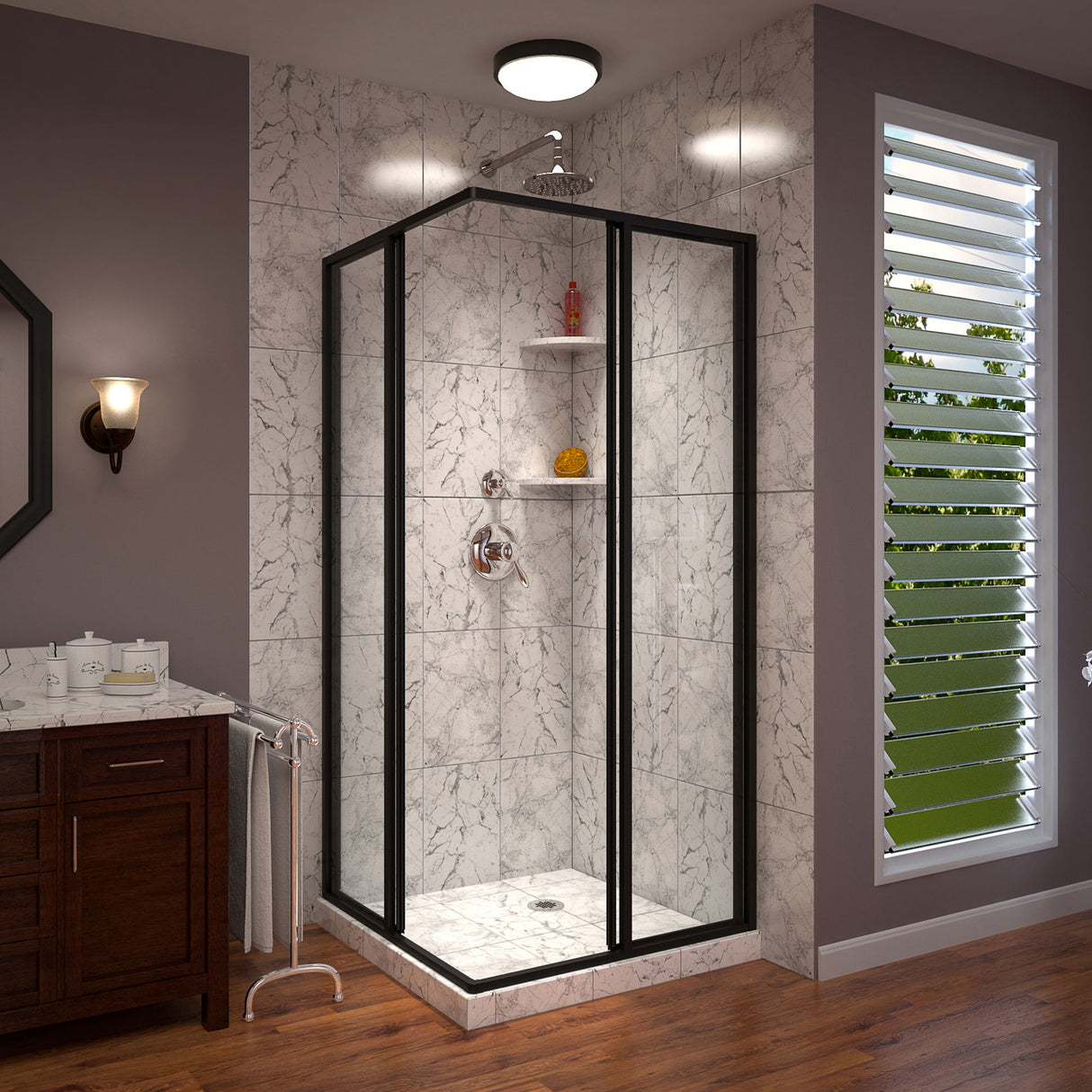 DreamLine Cornerview 40 1/2 in. D x 40 1/2 in. W x 72 in. H Framed Sliding Shower Enclosure in Satin Black