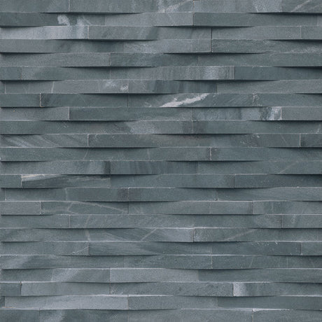 Cosmic black 3d wave ledger panel 6"x24" honed marble wall tile LPNLMCOSBLK624-3DW product shot angle view