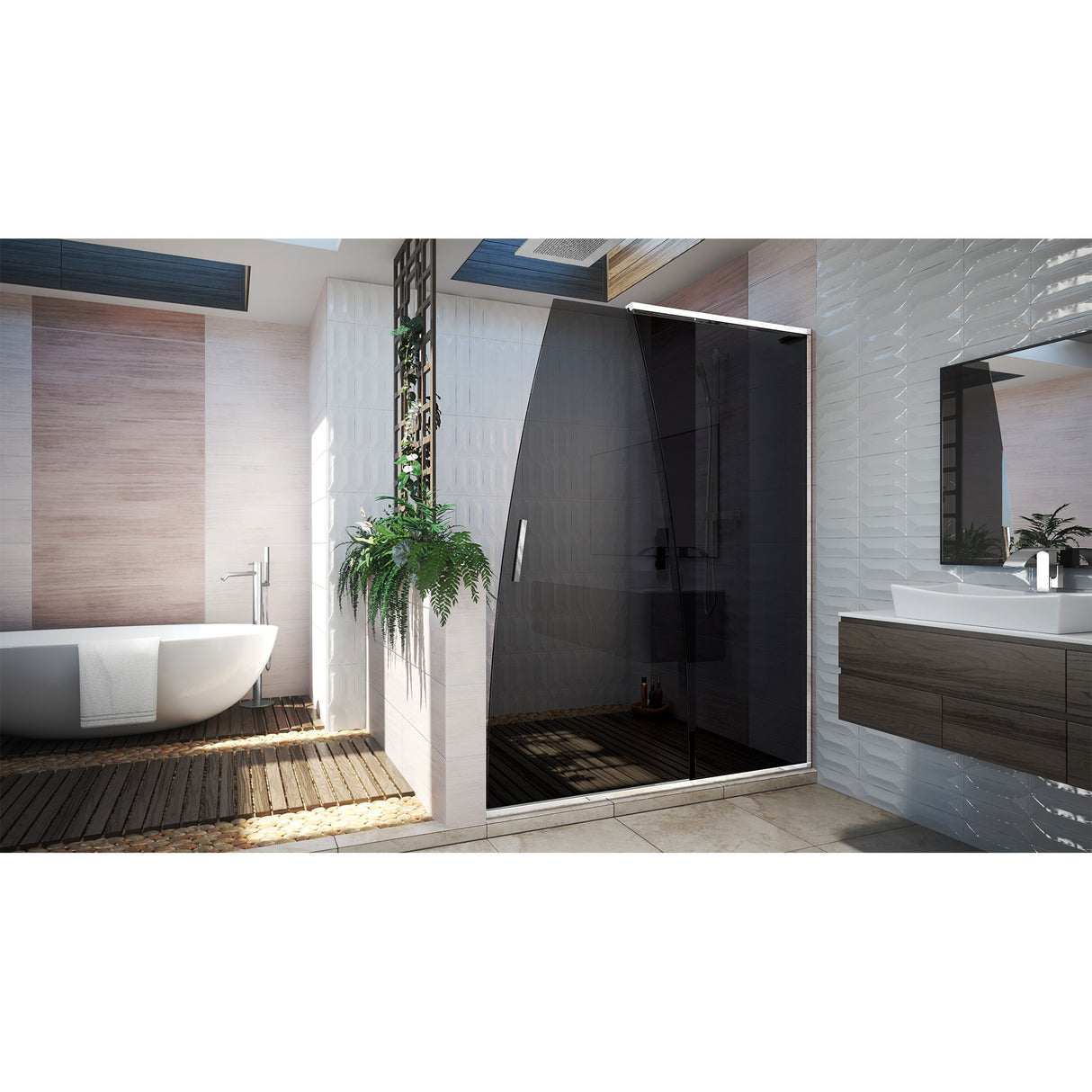 DreamLine Crest 58-60 in. W x 76 in. H Smoke Gray Glass Frameless Sliding Shower Door in Chrome