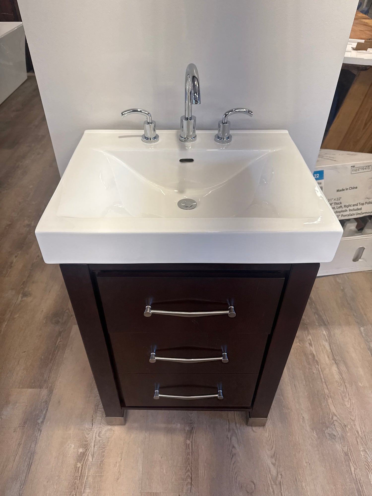 24" Espresso Vanity Set with Ceramic Sink, and Widespred Caesar 8 Inch Bathroom Faucet