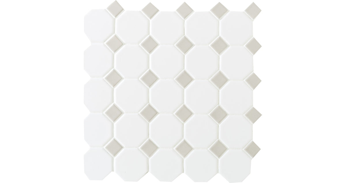 Daltile Octagon & Dot Matte White Octagon / Gray Dot 2 Matte Mosaic Tile