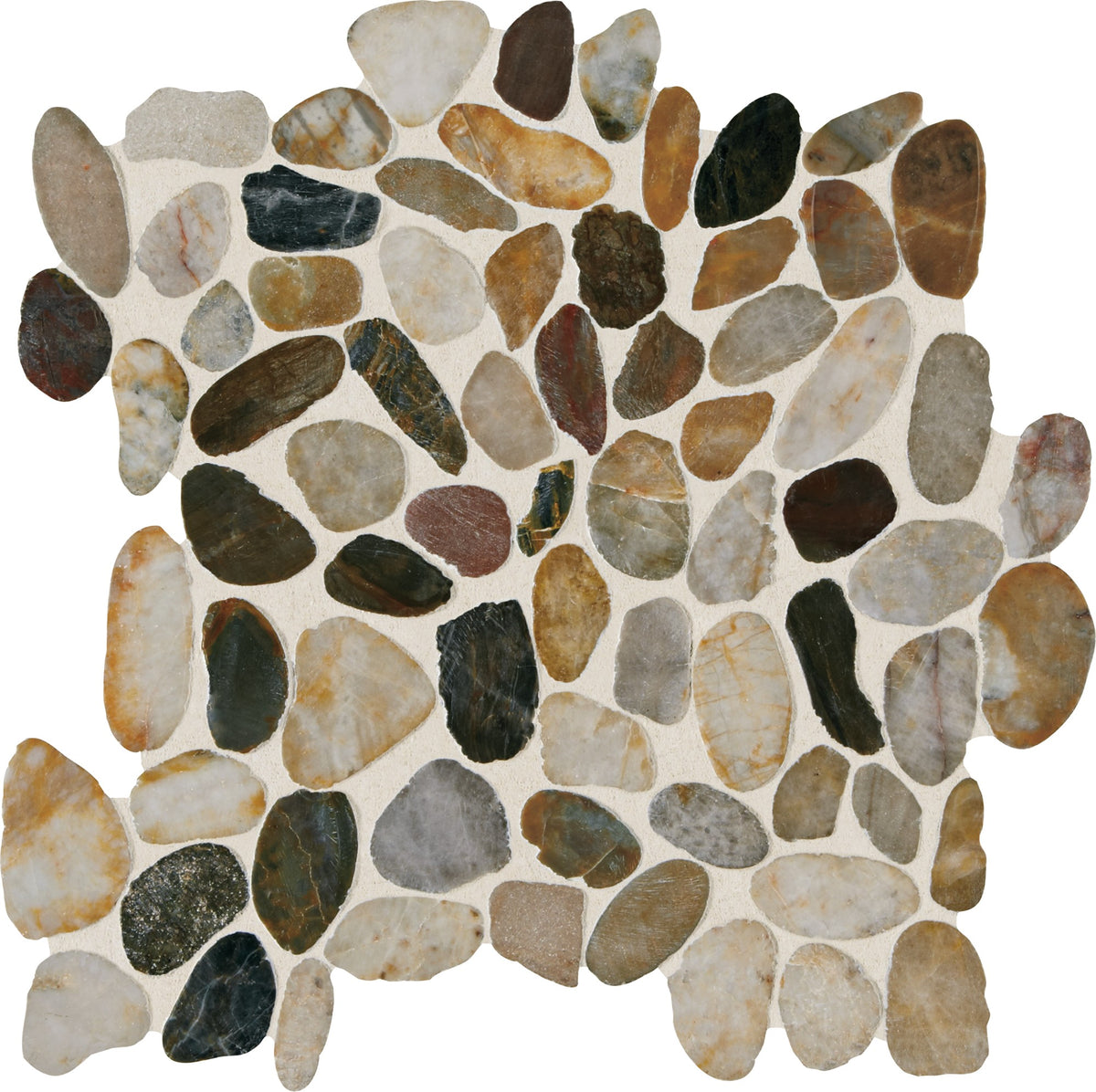 Daltile Decorative Accents Earthy Blend River Pebble Irregular Shape Straight Edge Saw Cut Mosaic Natural Stone Tile