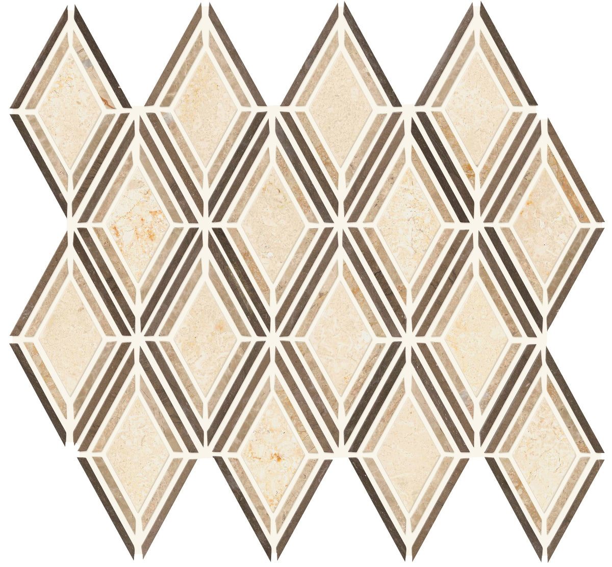 Daltile Decorative Accents Argyle Blend Beige Argyle 3x4 Straight Edge Polished Mosaic Natural Stone Tile