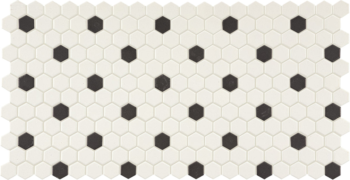 Daltile Keystones Arctic White/Black Hexagon 2x2 Matte Mosaic Tile