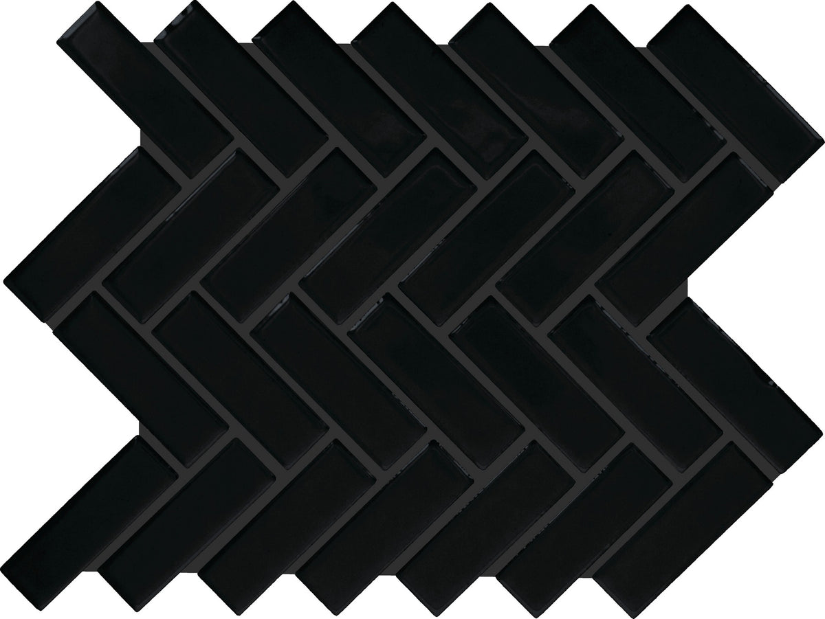 Daltile Color Wheel Mosaic Black Herringbone 1x3 Glossy Mosaic Tile