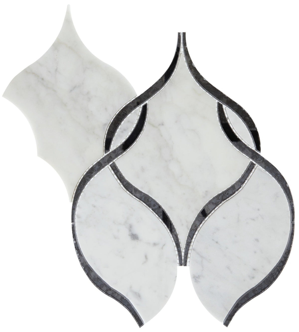 Daltile Lavaliere Carrara White/Black Ant Mirror Intertwining Arabesque Straight Edge Polished Mosaic Natural Stone Tile