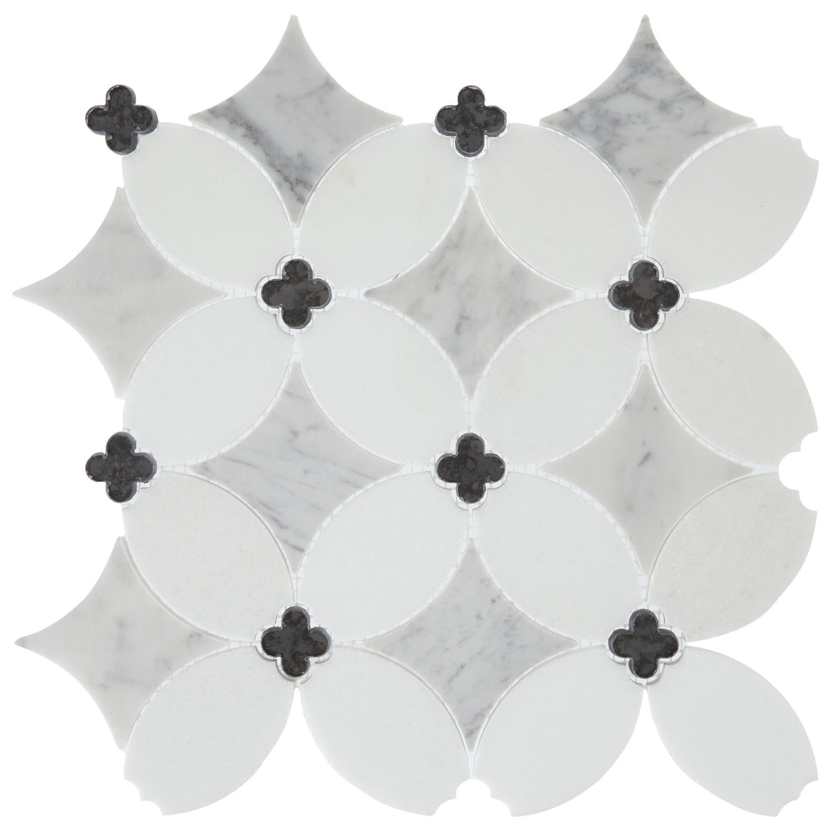 Daltile Lavaliere Carrara/Thassos/Blk Ant Mirror Petal Straight Edge Polished Mosaic Natural Stone Tile