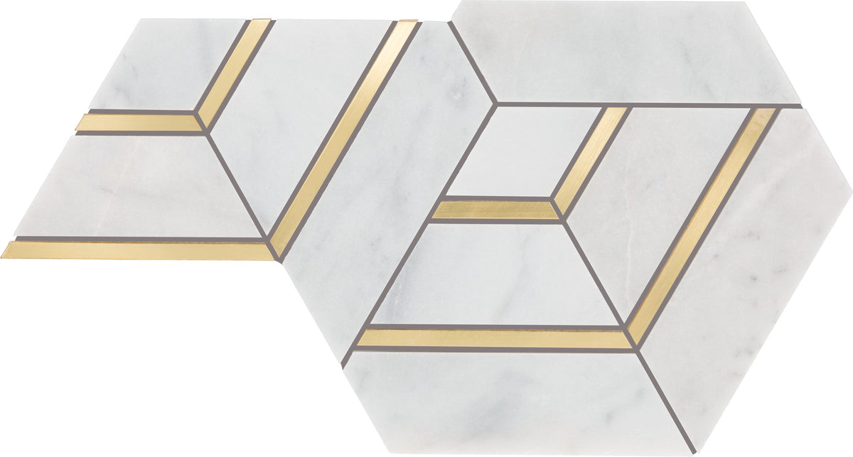 Daltile Lavaliere Alluring White/Brass Intermix Straight Edge Honed Mosaic Natural Stone Tile