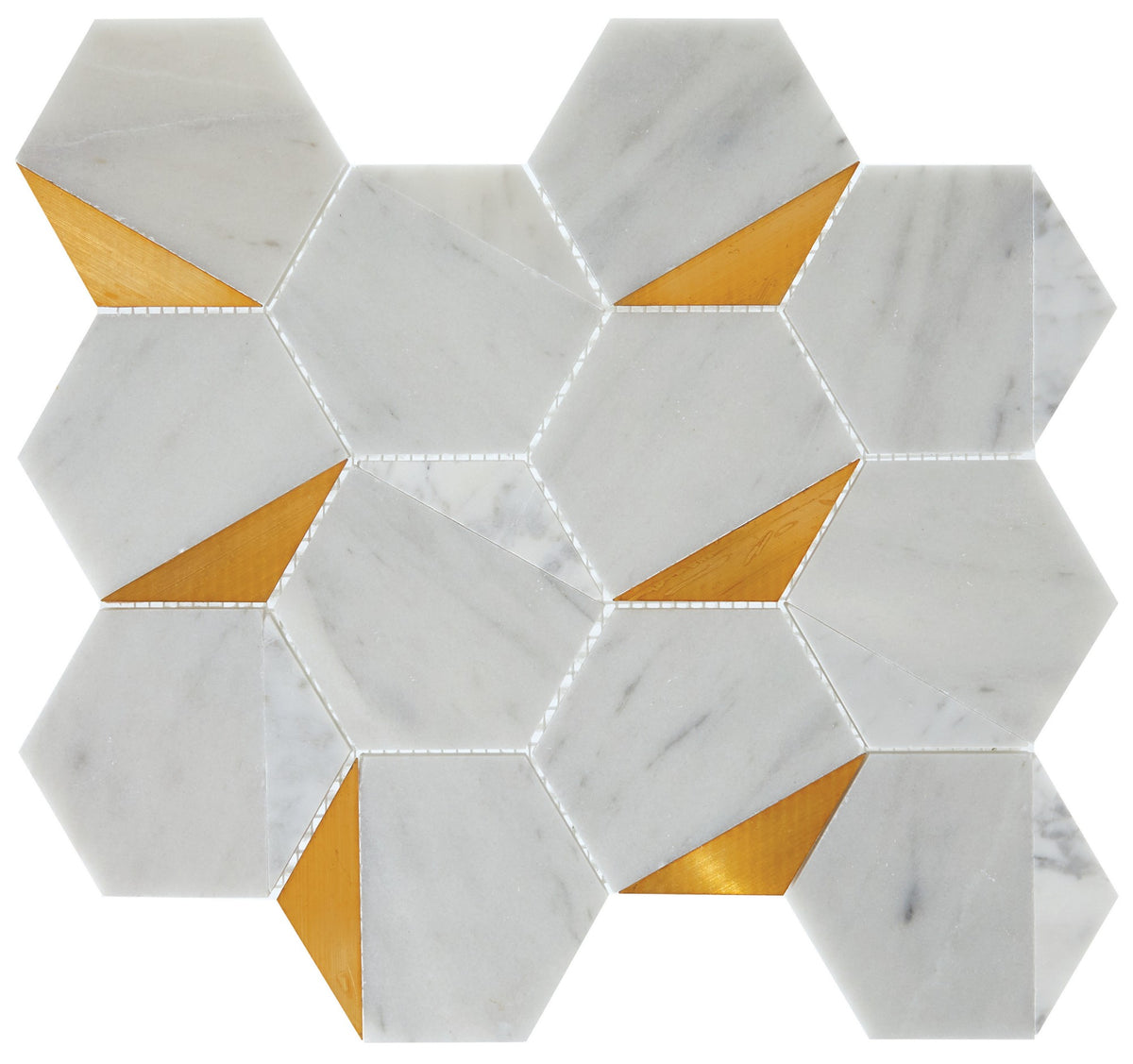 Daltile Lavaliere Alluring White/Brass Illusionary Illusiary Straight Edge Honed Mosaic Natural Stone Tile
