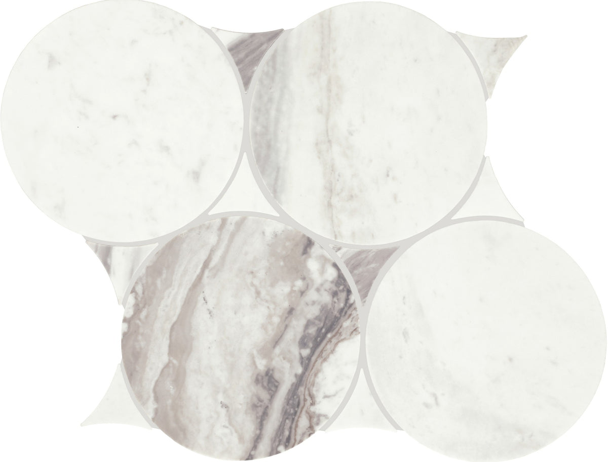 Daltile Eclessia Marble Volakas Circle 6 Polished Mosaic Natural Stone Tile