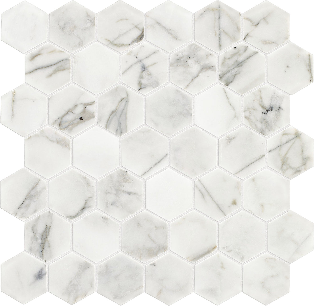 Daltile Marble Venetian Calacatta Hexagon 2 Straight Edge Polished Mosaic Natural Stone Tile