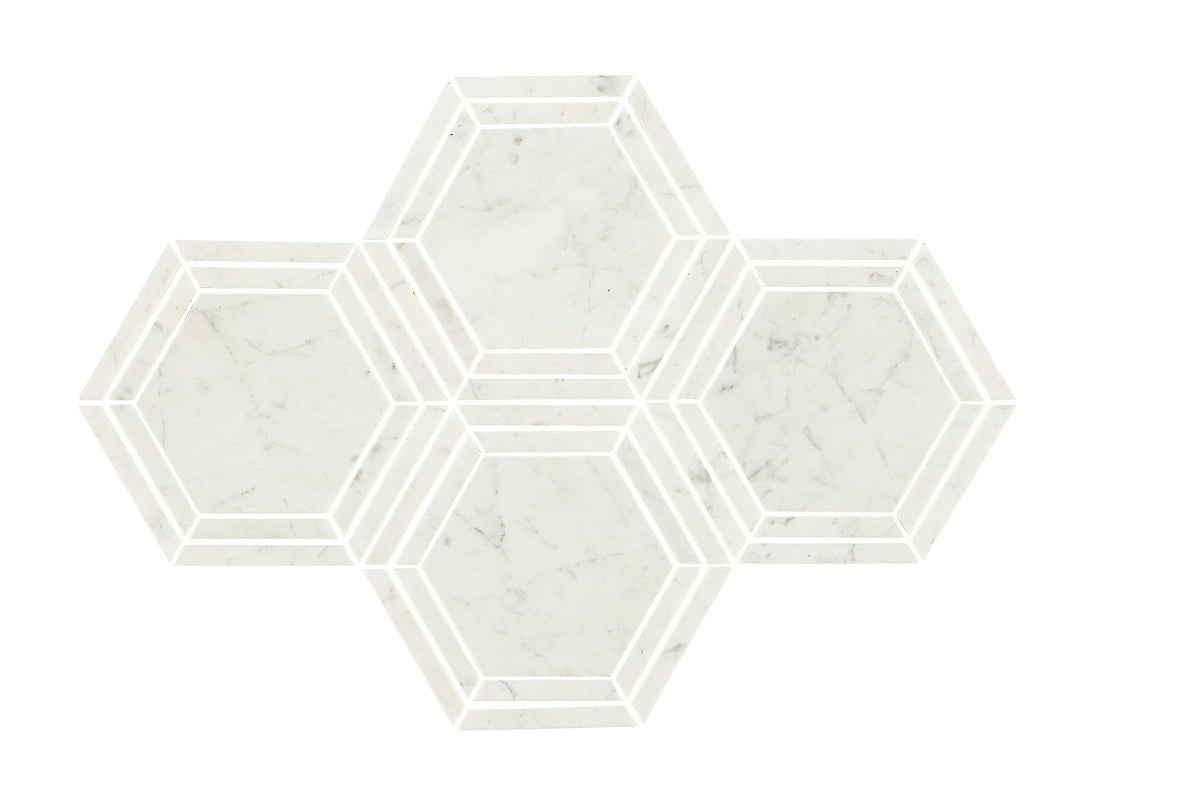 Daltile Marble Carrara White Hexagon 6 Straight Edge Polished Mosaic Natural Stone Tile