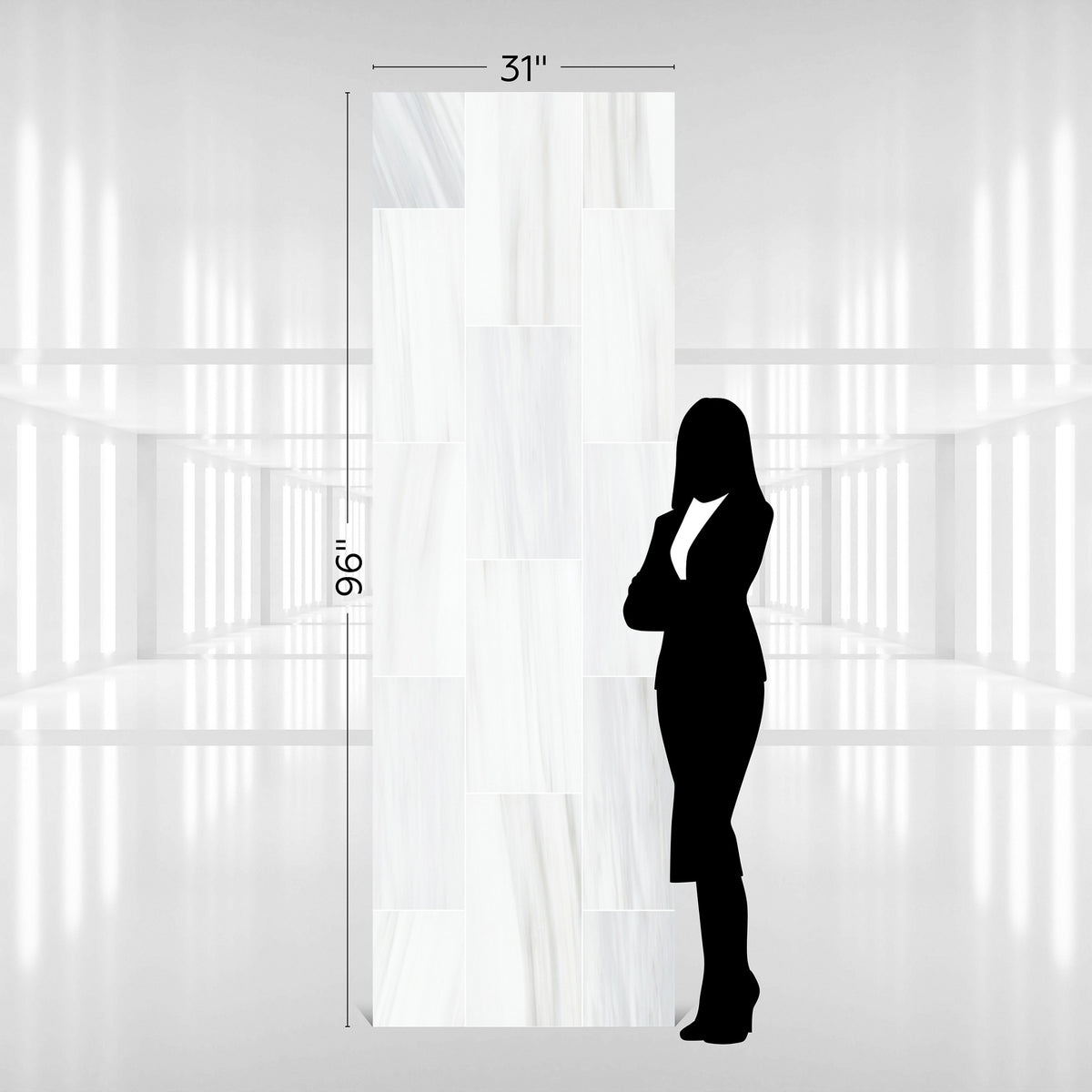Daltile Marvellaire Stone Calacatta Atrium Rectangle 31x96 Vertical Brick Joint Matte Stone Tile