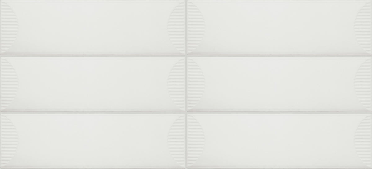 Daltile Stencil White Rectangle 4x12 Half Moon Matte Wall Tile