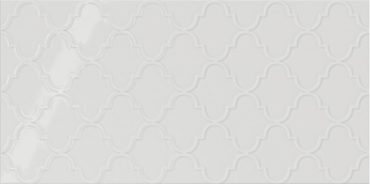 Daltile Showscape Stylish White Rectangle 12x24 Arabesque Textured Wall Tile