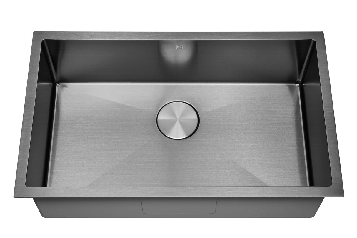 DAX Stainless Steel Handmade Nanometre Single Bowl Undermount Kitchen Sink, 30", Black DAX-NB3018-R10-X