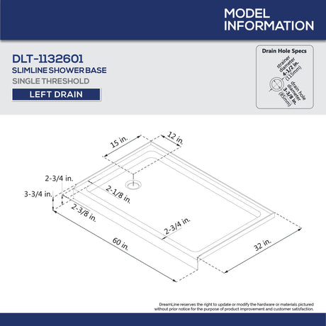 DreamLine 32 in. D x 60 in. W x 76 3/4 in. H Left Drain Acrylic Shower Base and QWALL-5 Wall Kit In White