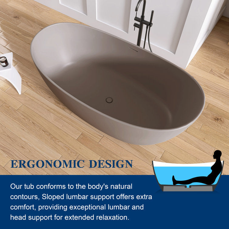 New England Home Goods Lhotse 65" Freestanding Tub in Milk Coffee - Stone Resin Solid Surface