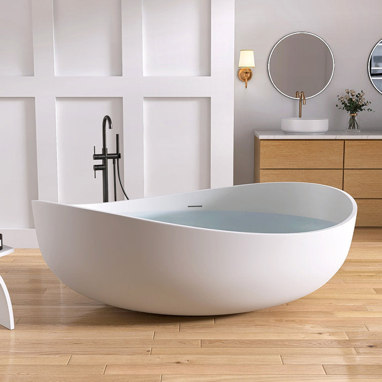 New England Home Goods Vinson 71" Freestanding Tub in White - Stone Resin Solid Surface